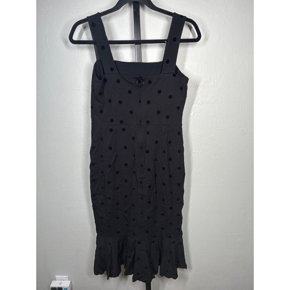 Akris Punto Polka Dot Dress Womens 6 Black Square Neck Midi LBD Ruffle Cocktail - Picture 6 of 10